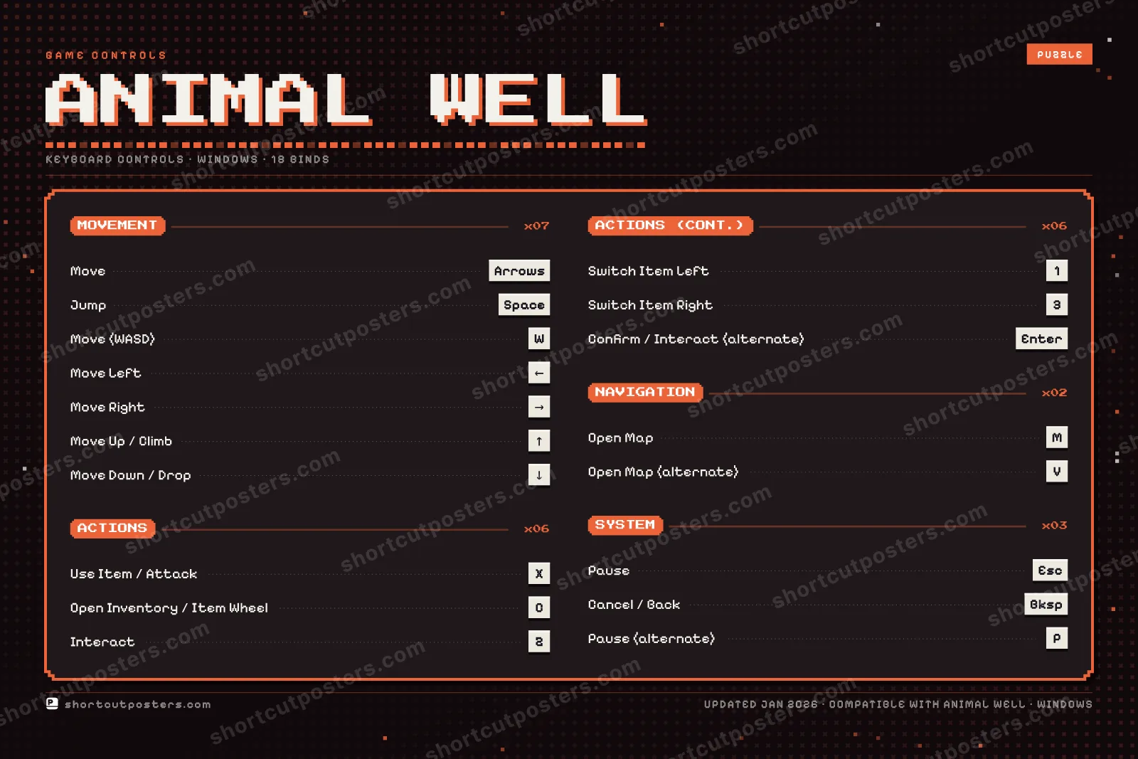 Animal Well controls poster preview