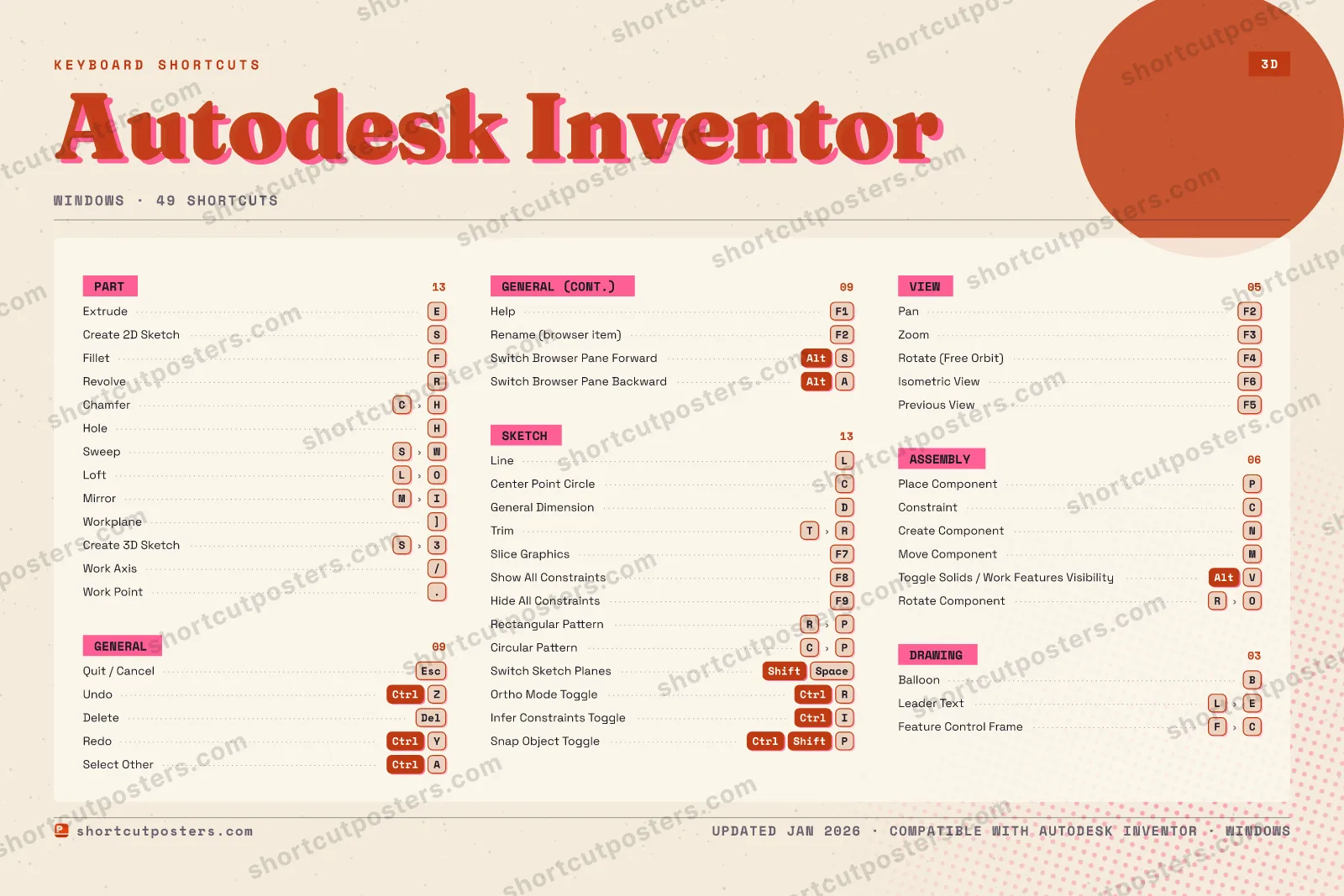 Autodesk Inventor riso shortcuts poster preview