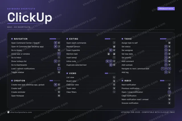 ClickUp studio shortcuts poster preview