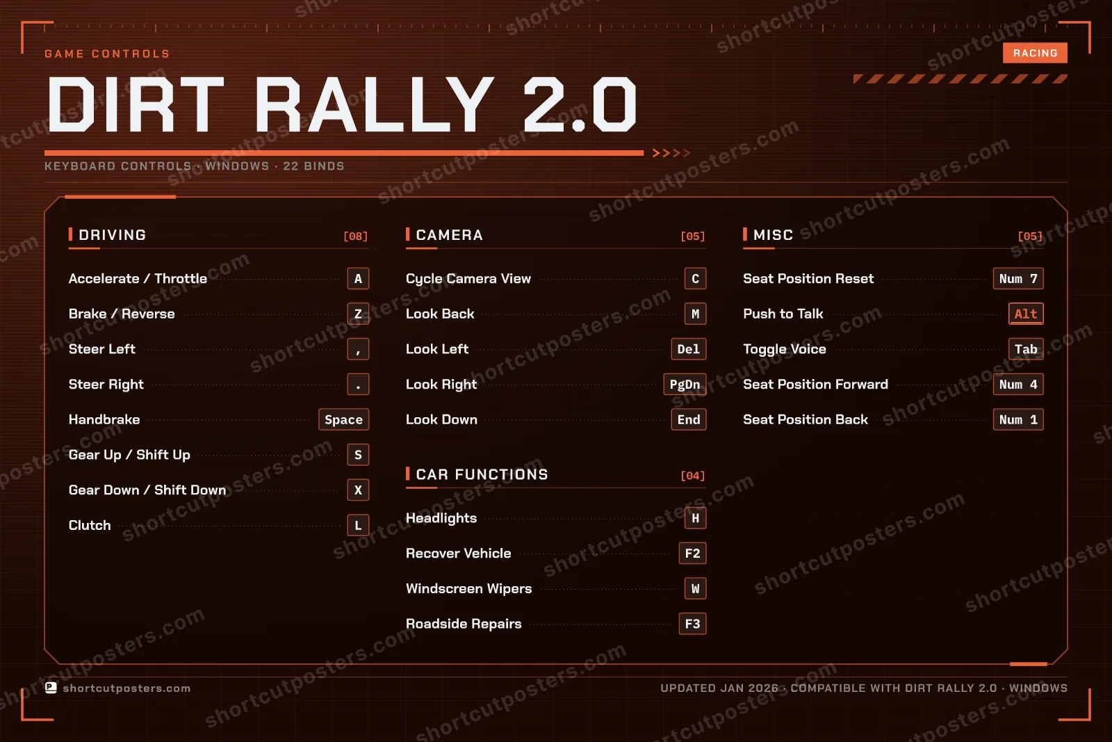 DiRT Rally 2.0 controls poster preview