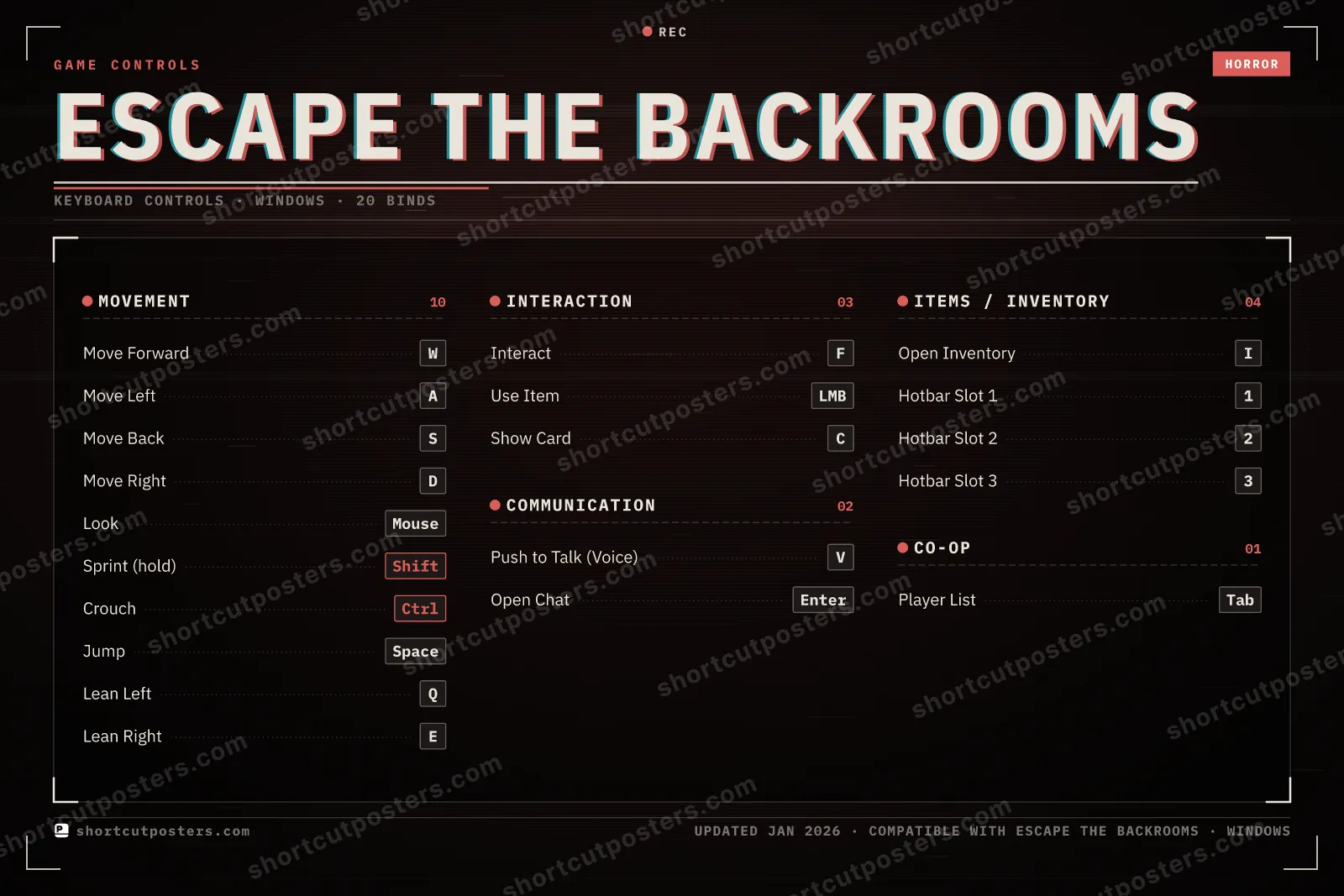 Escape the Backrooms controls poster preview