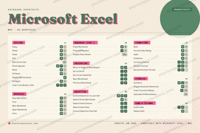 Microsoft Excel riso shortcuts poster preview