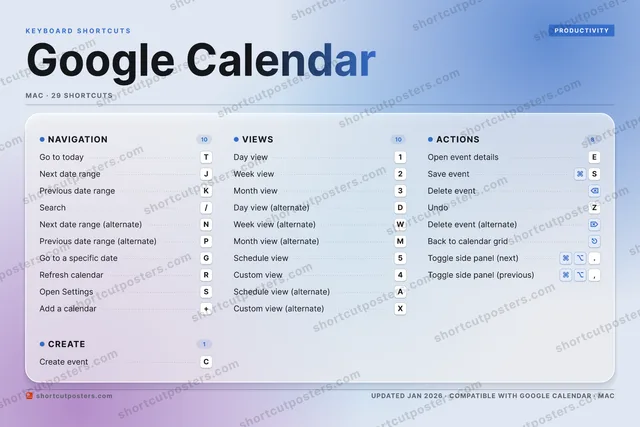 Google Calendar aurora shortcuts poster preview