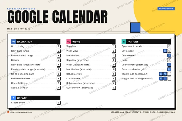 Google Calendar block shortcuts poster preview