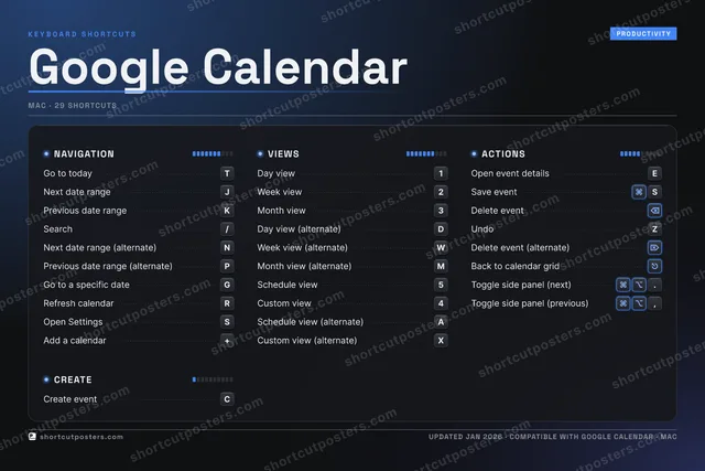 Google Calendar studio shortcuts poster preview