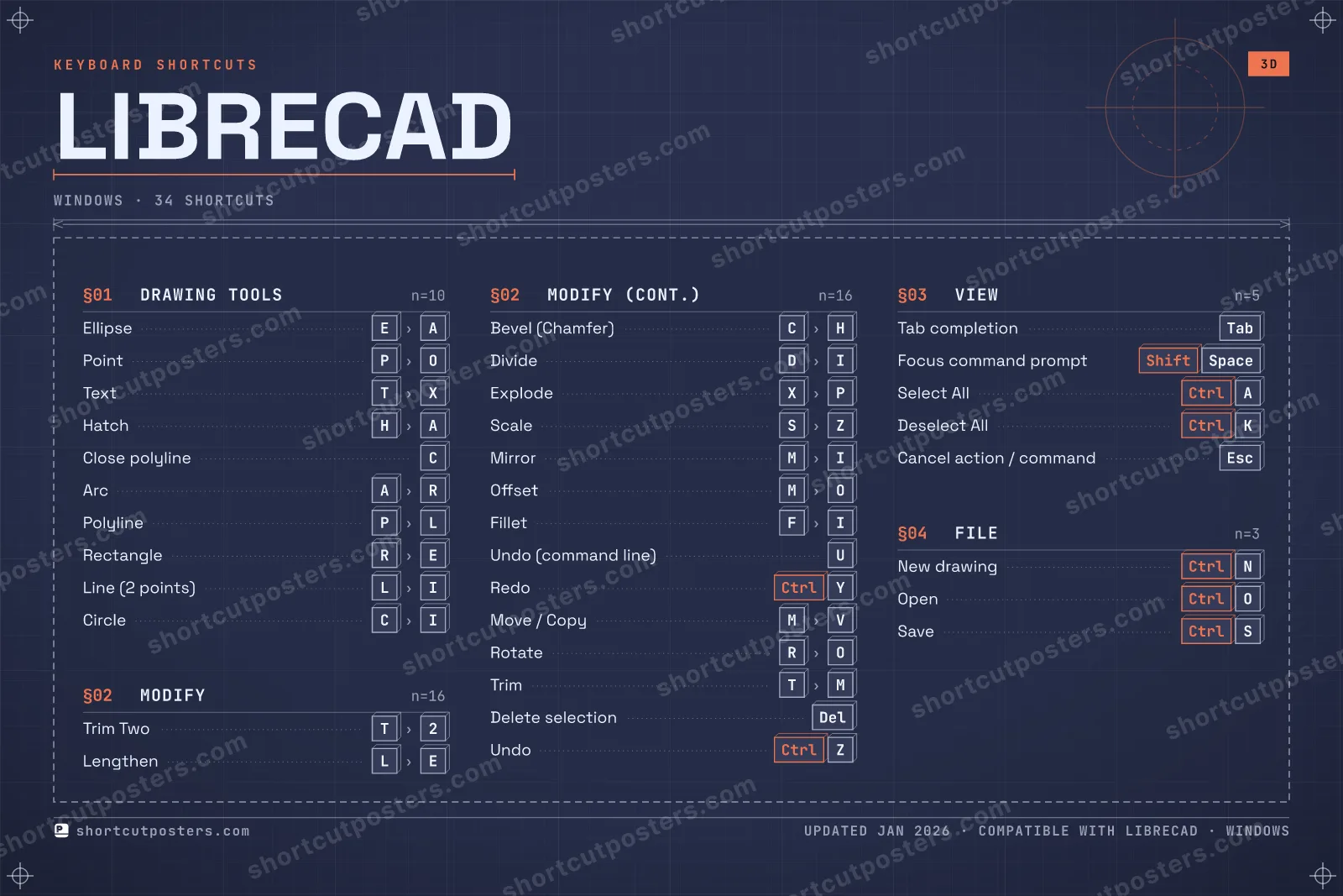 LibreCAD blueprint shortcuts poster preview