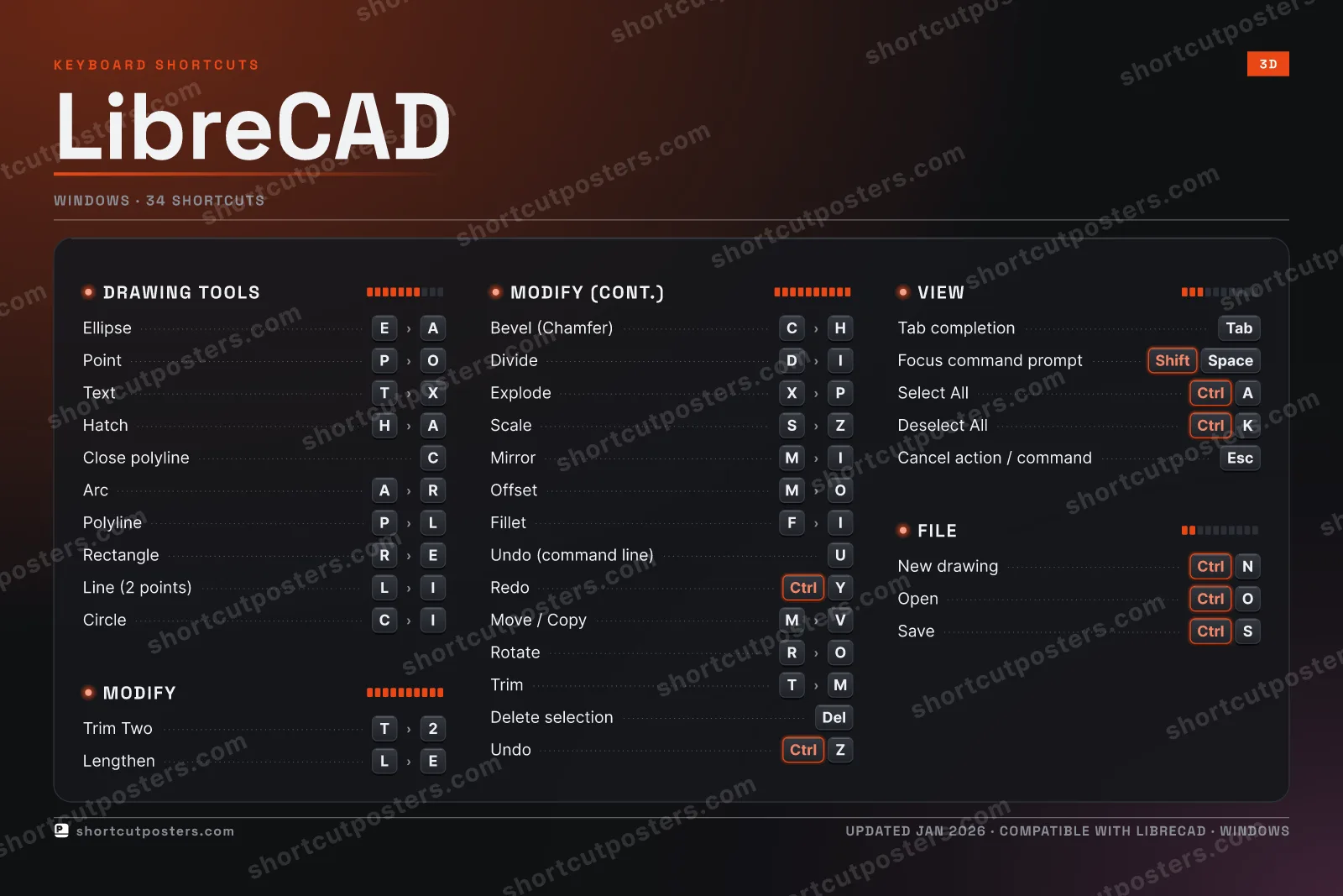 LibreCAD studio shortcuts poster preview