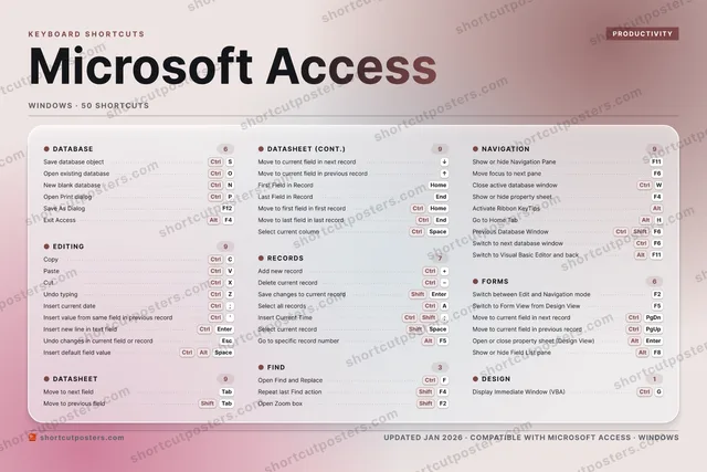 Microsoft Access aurora shortcuts poster preview