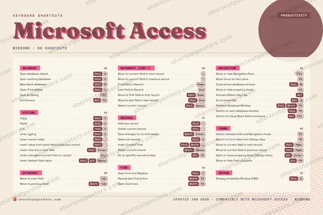 Microsoft Access riso shortcuts poster preview