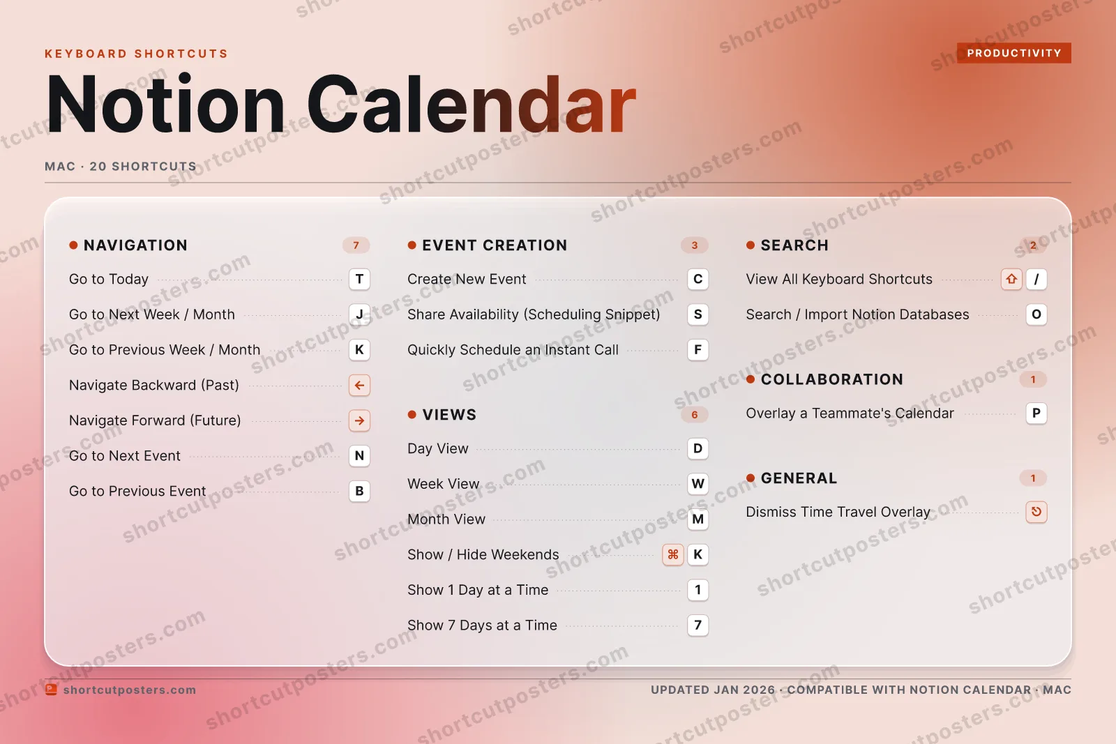 Notion Calendar aurora shortcuts poster preview