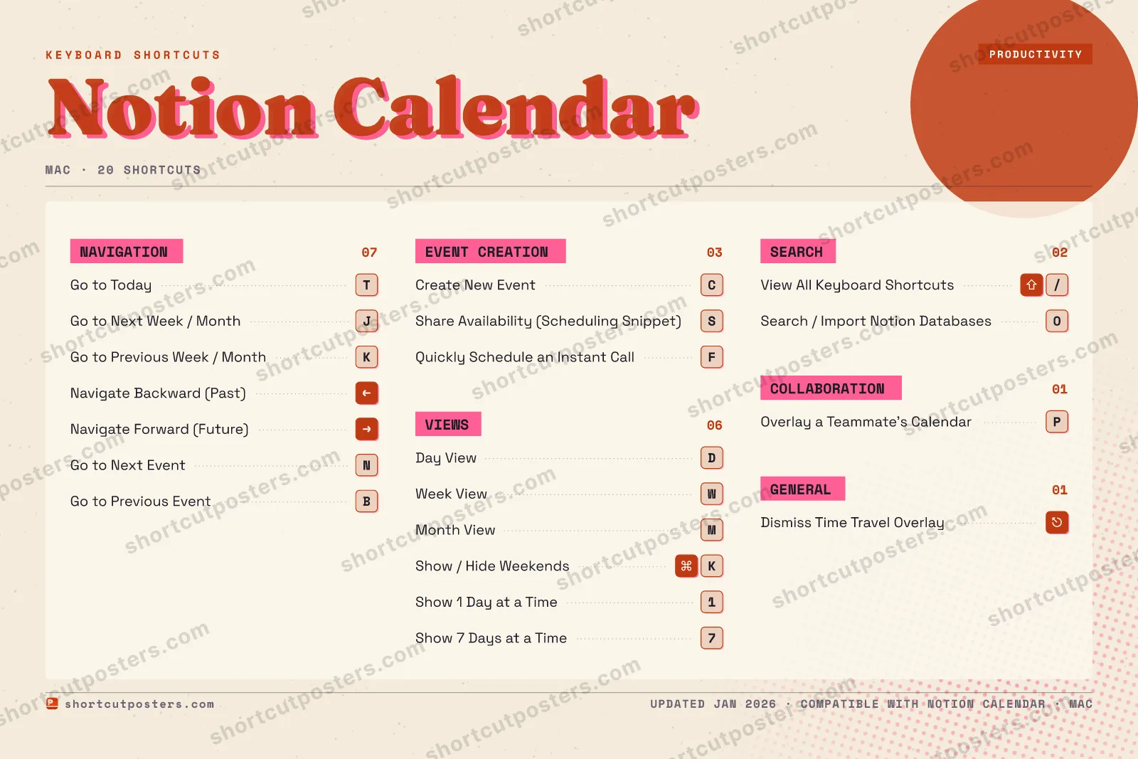 Notion Calendar riso shortcuts poster preview