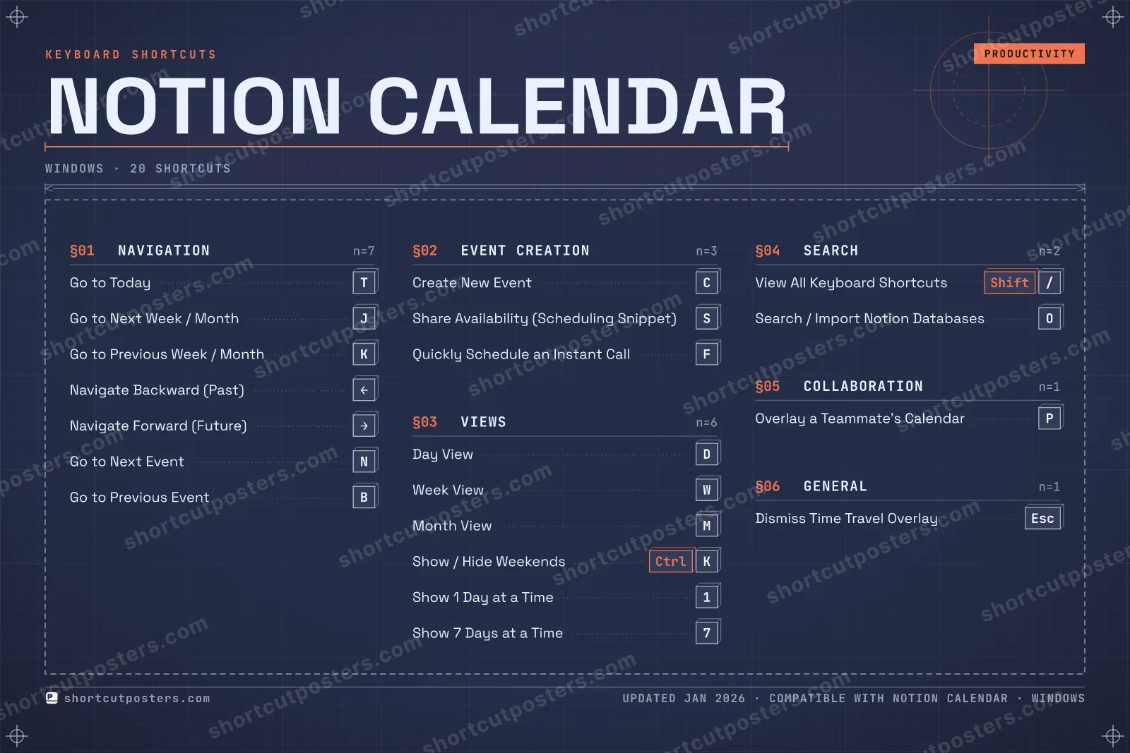 Notion Calendar blueprint shortcuts poster preview