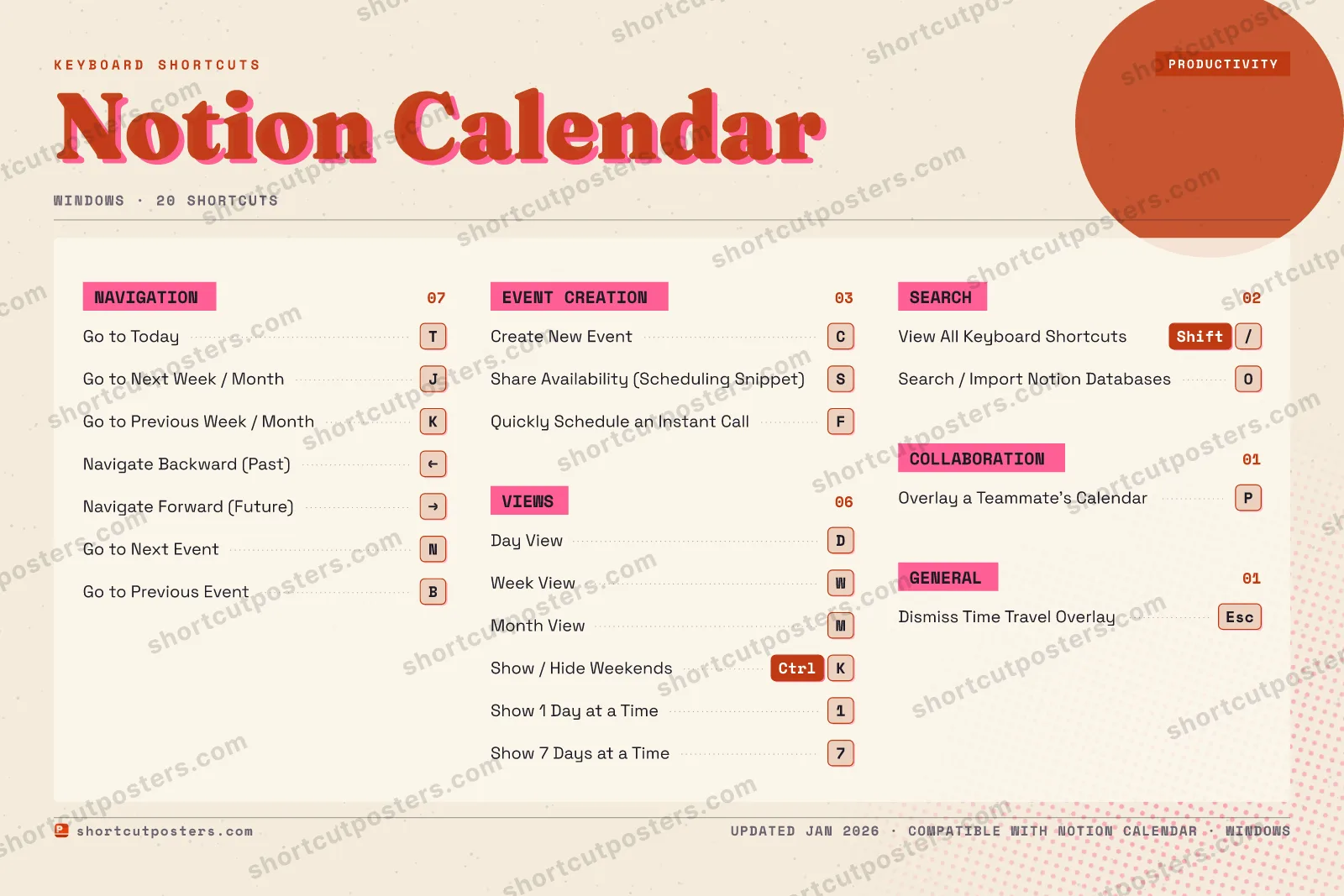 Notion Calendar riso shortcuts poster preview