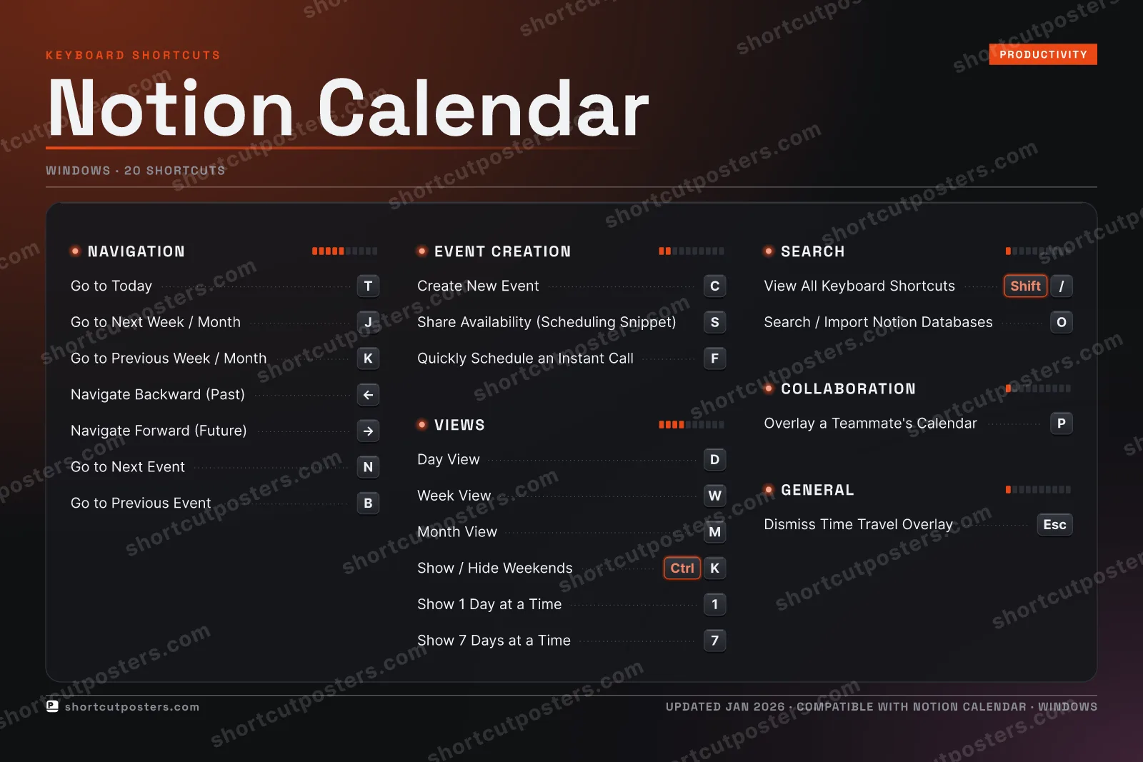Notion Calendar studio shortcuts poster preview