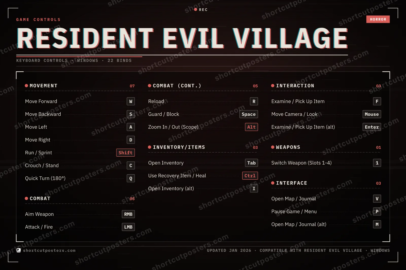Resident Evil Village controls poster preview