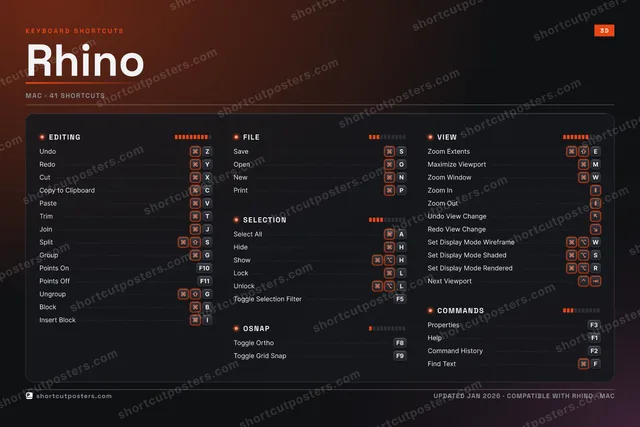 Rhino studio shortcuts poster preview