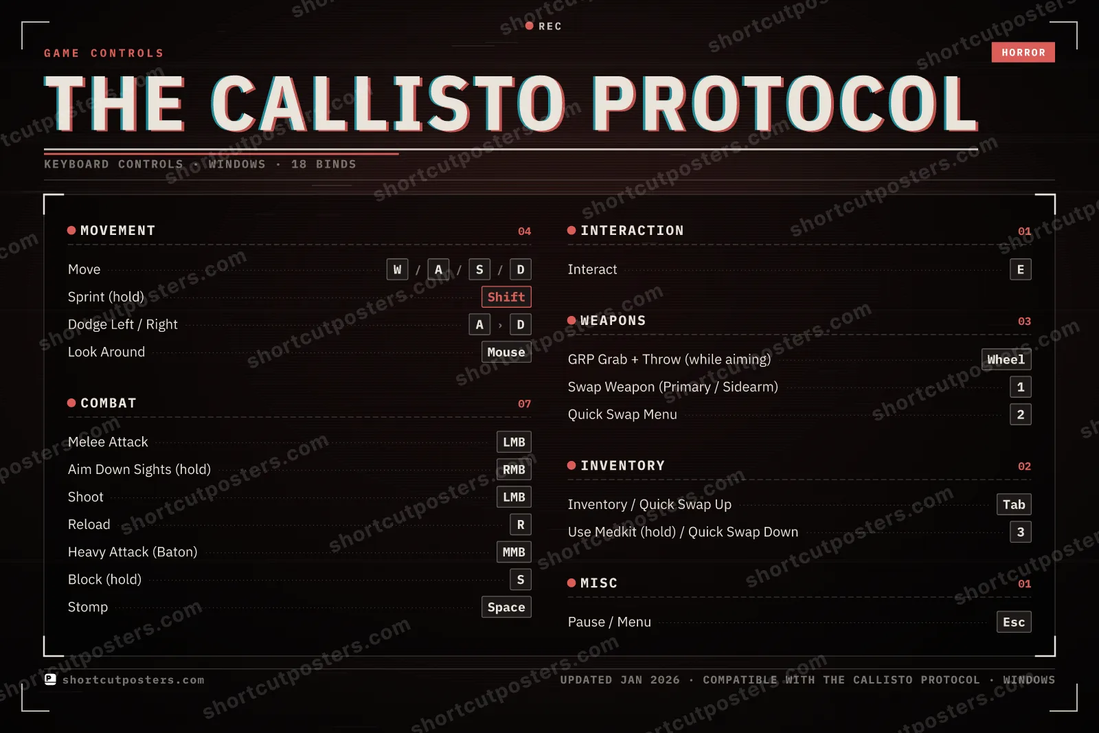 The Callisto Protocol controls poster preview