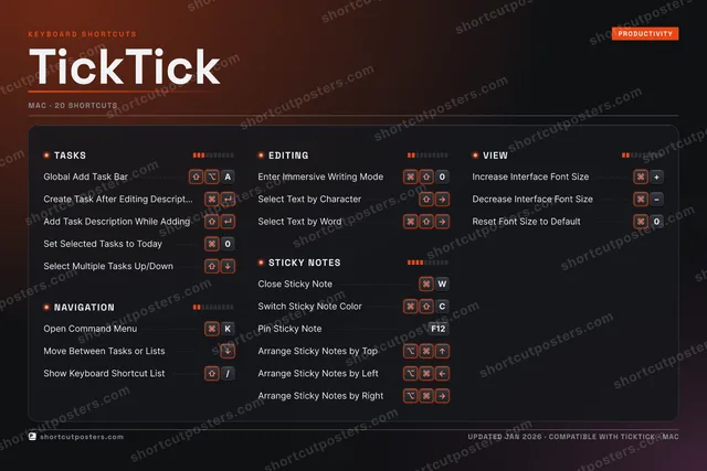 TickTick studio shortcuts poster preview