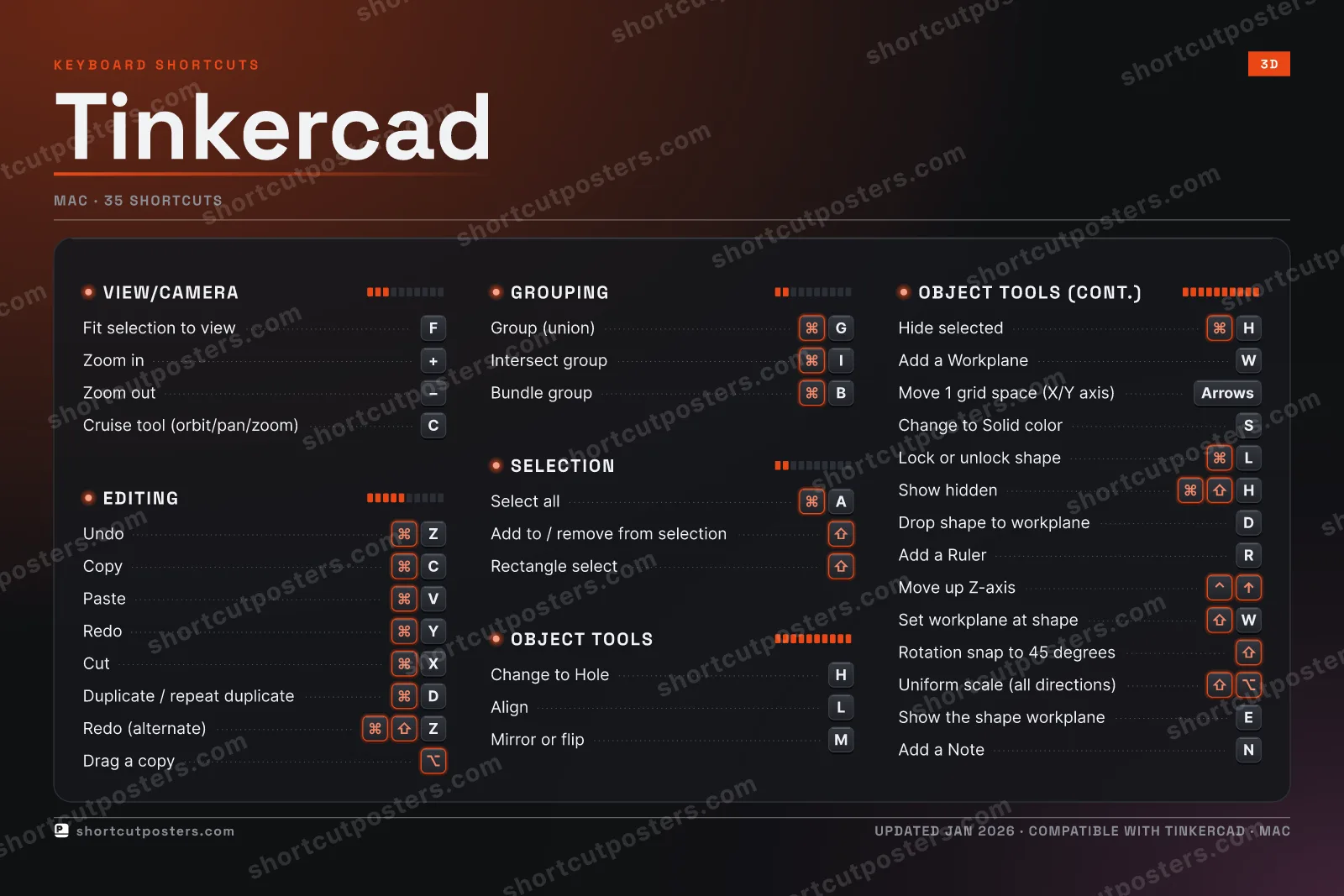 Tinkercad studio shortcuts poster preview