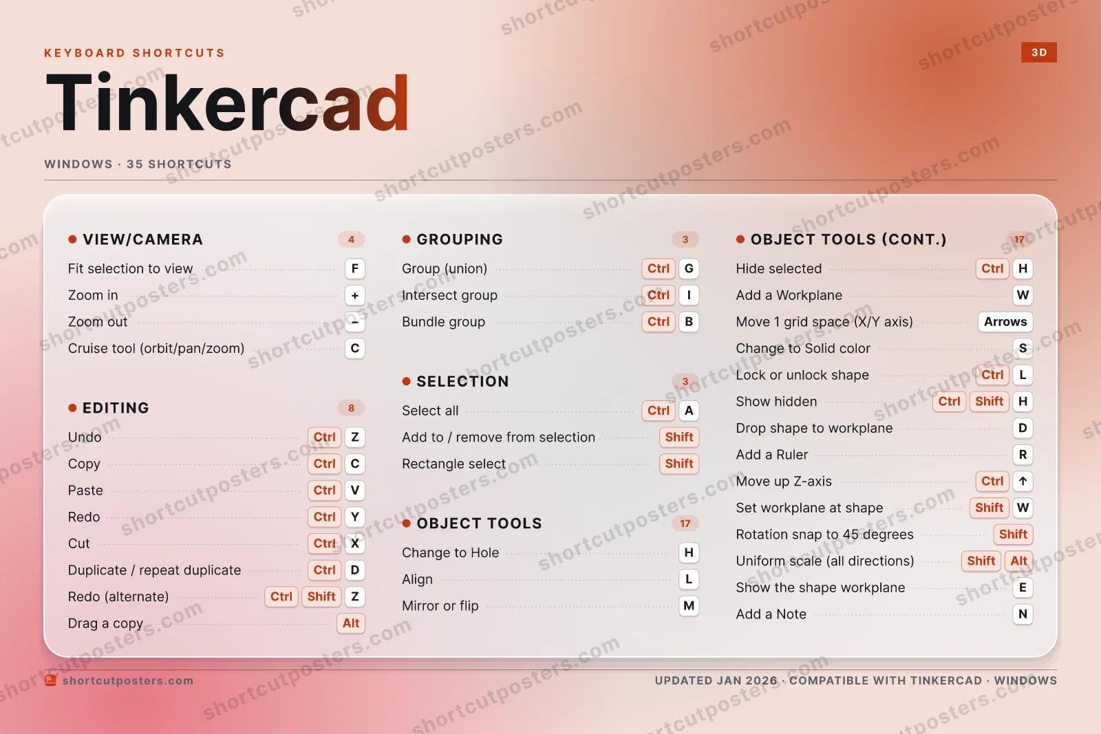 Tinkercad aurora shortcuts poster preview