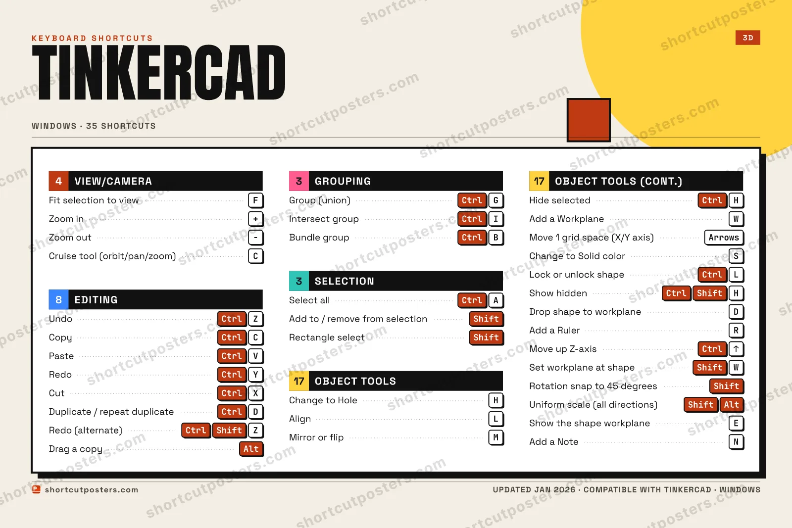 Tinkercad block shortcuts poster preview