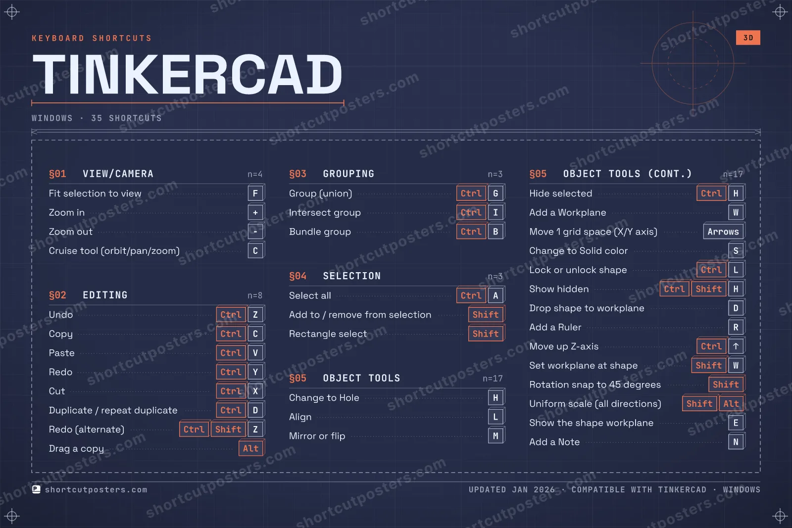 Tinkercad blueprint shortcuts poster preview