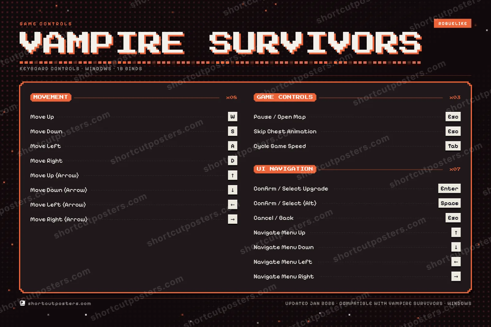 Vampire Survivors controls poster preview
