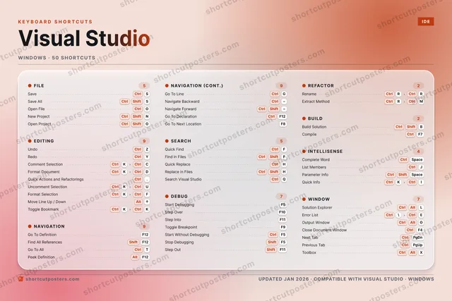 Visual Studio aurora shortcuts poster preview