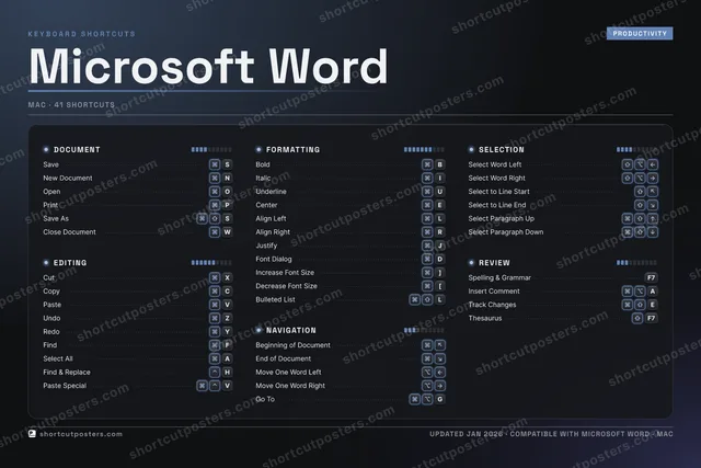 Microsoft Word studio shortcuts poster preview