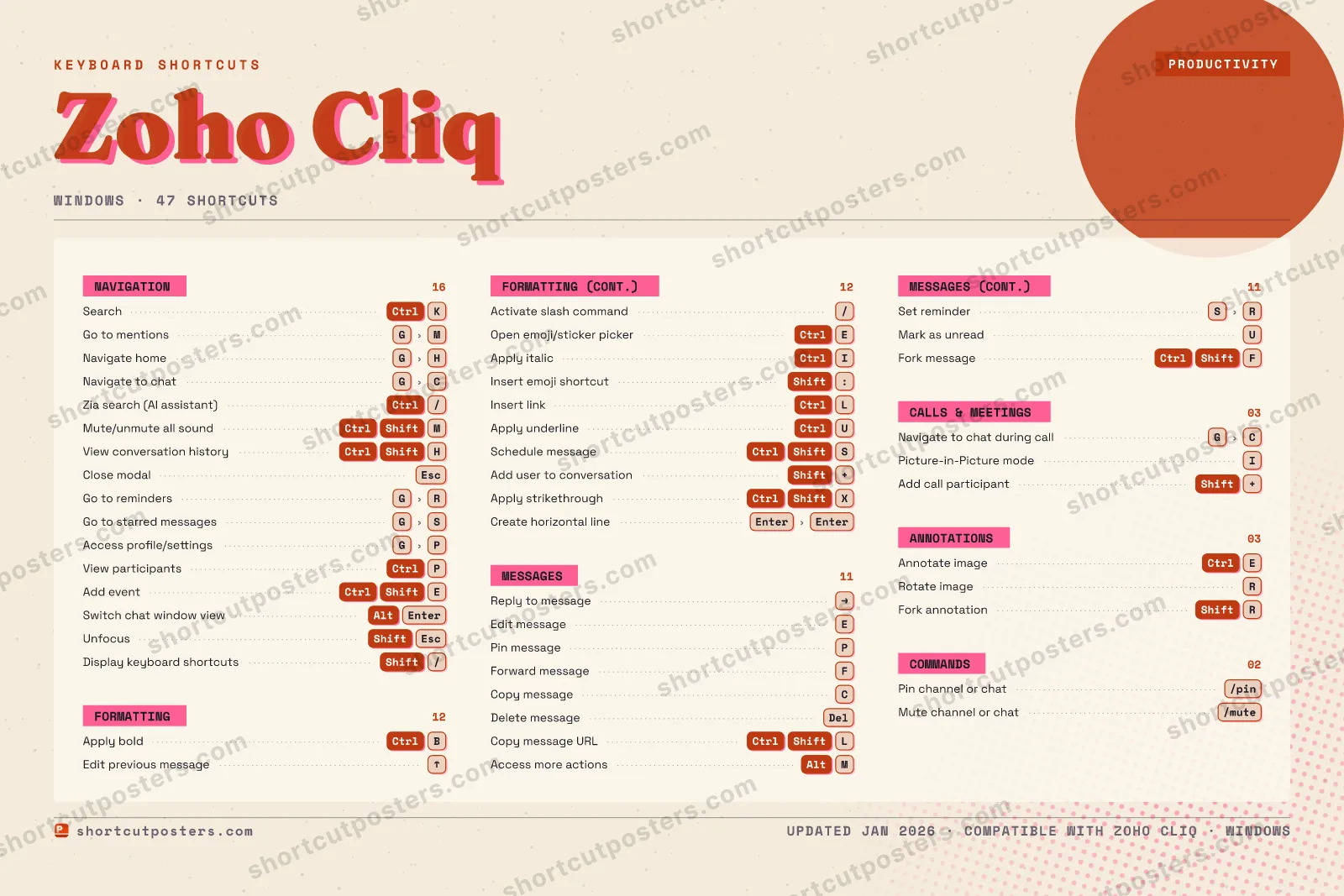 Zoho Cliq riso shortcuts poster preview